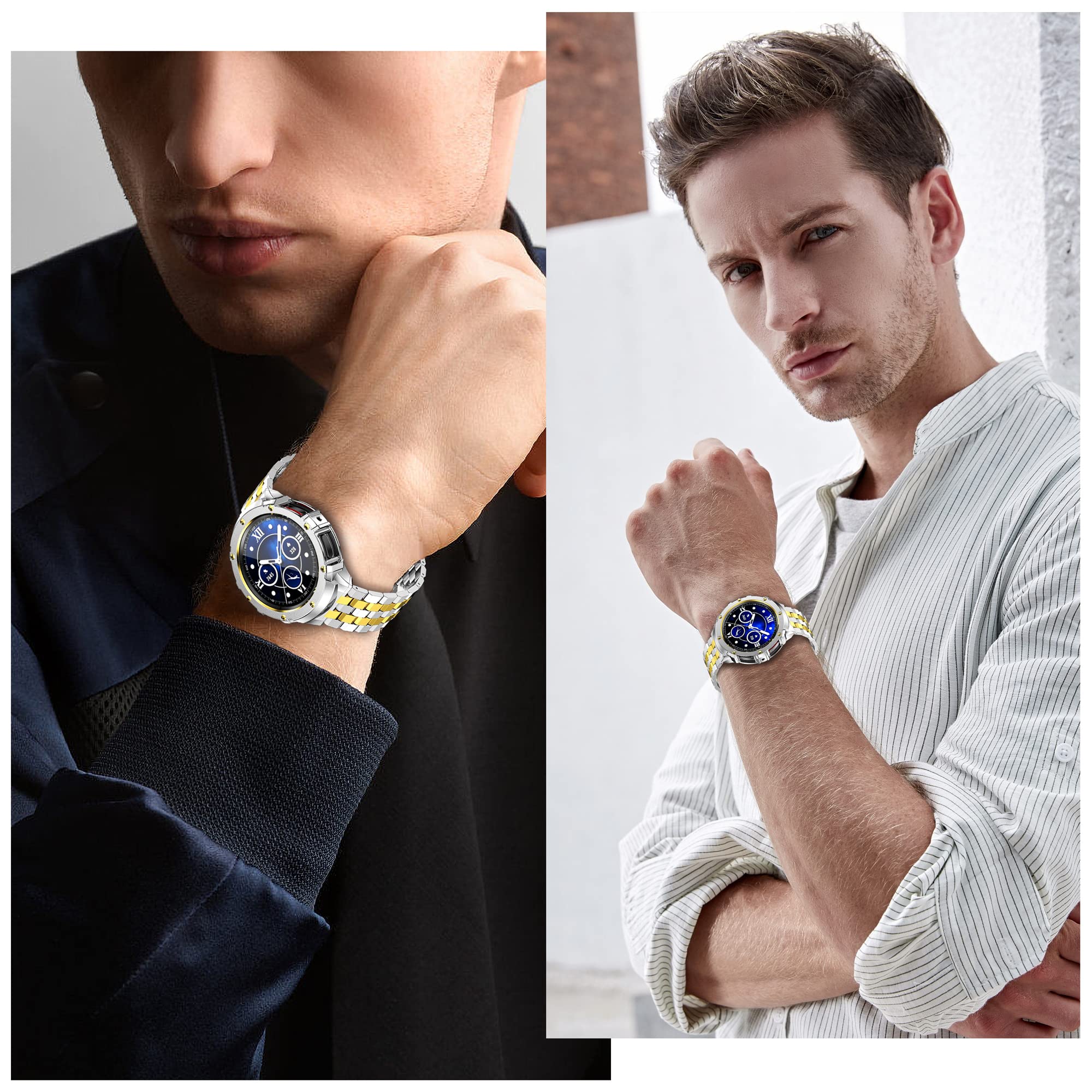 Pasek ze stali nierdzewnej Galaxy Watch 5 Pro z etui kompatybilny z Samsung Watch 5 Pro 45 mm, wytrzymały metalowy pasek do zegarka z ochronną osłoną zderzaka, zapasowy pasek dla mężczyzn 2022