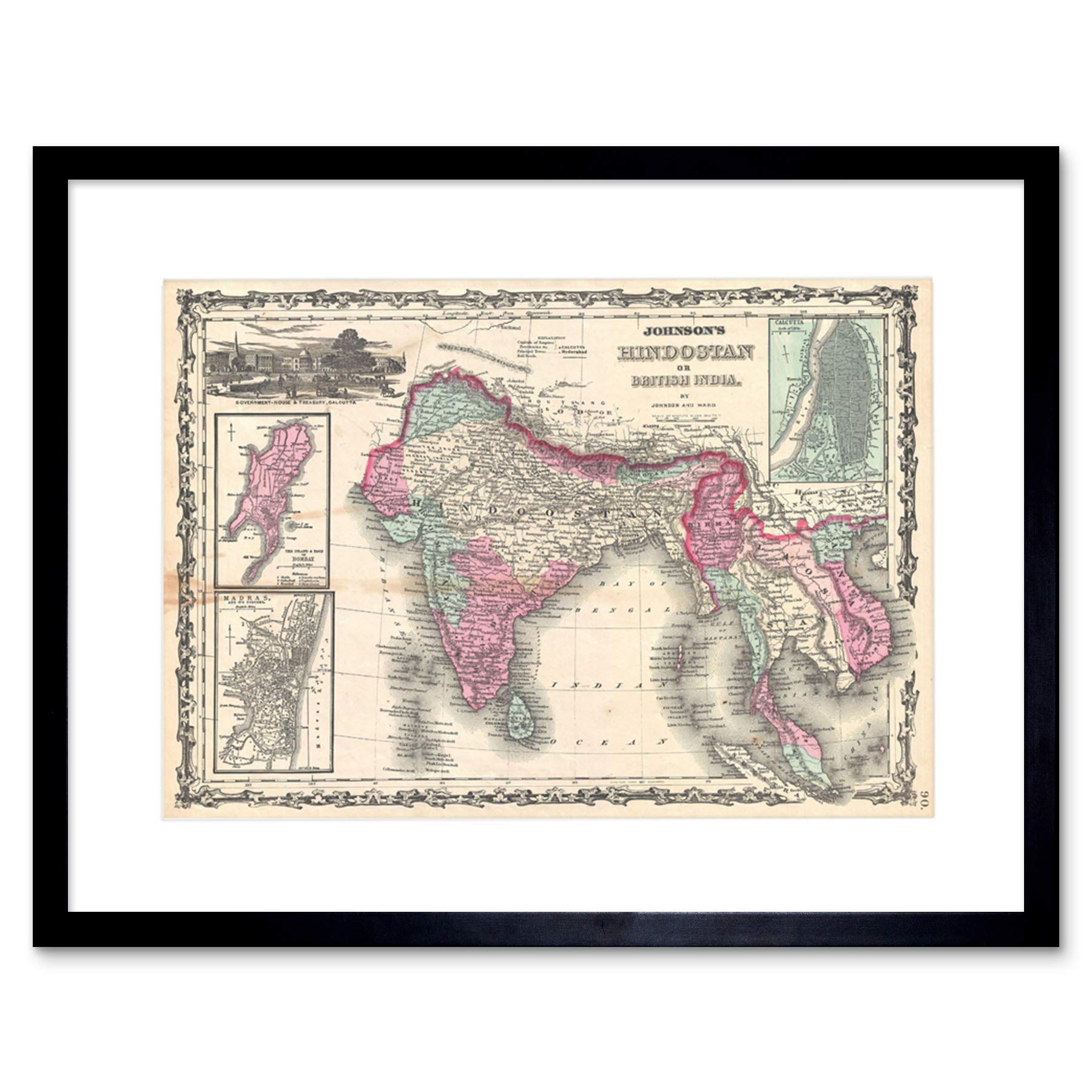 Wee Blue Coo 1862 Johnson Map India And Southeast Asia Framed Wall Art Print