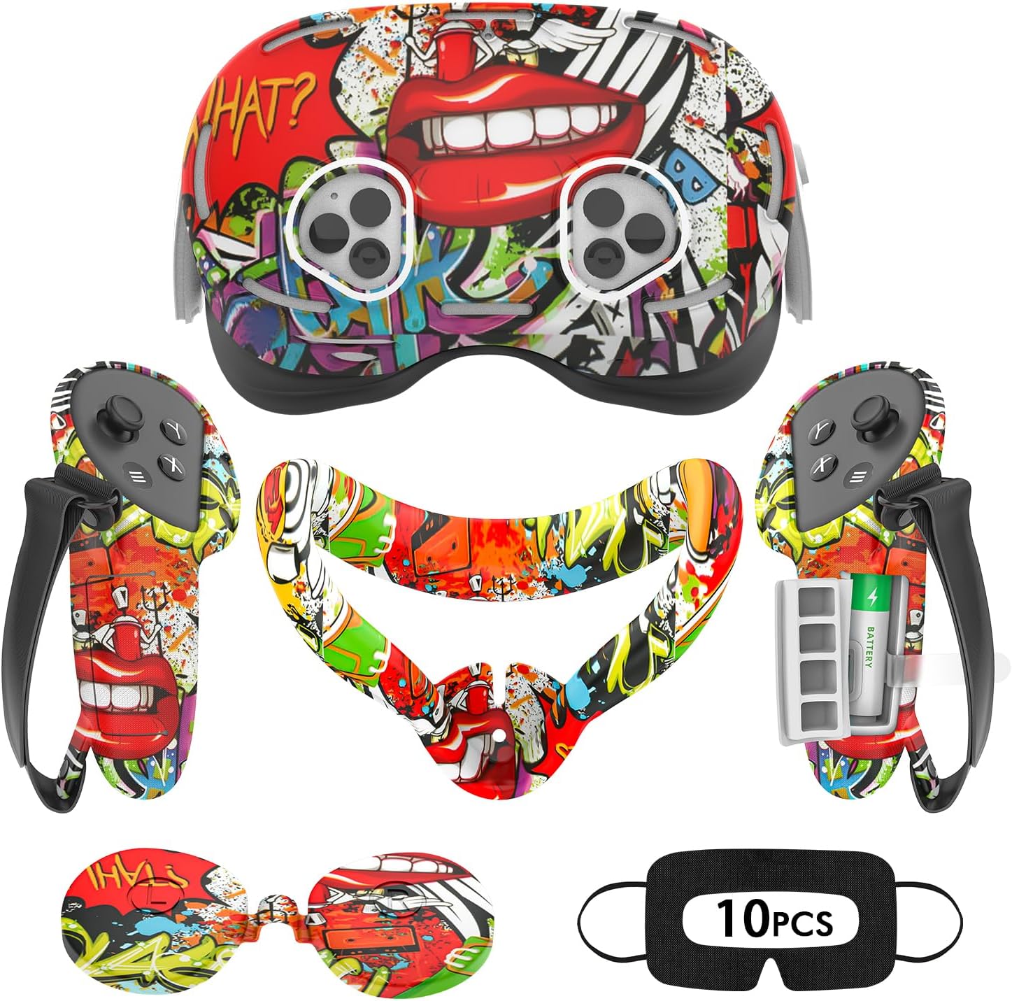 Silicone Cover Set Compatible with Oculus/Meta Quest 3S, VR Accessories for Meta Quest 3S, Protective Cover Set Includes Controller Grip Cover, Face Cover, VR Shell Cover (Street Graffiti)