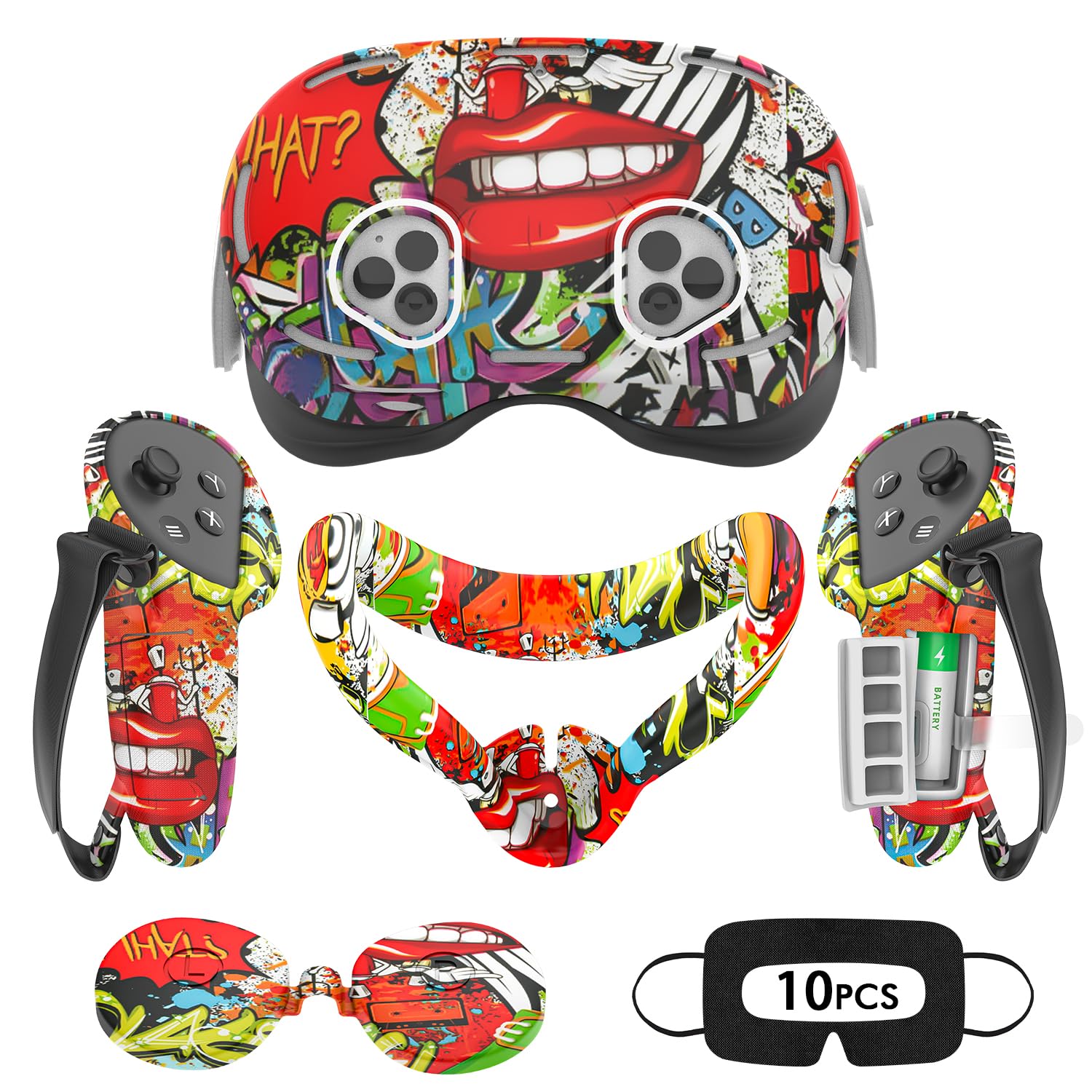 Rechale Silicone Set Compatible with Oculus/Meta Quest 3S - VR Accessories Protective Cover Includes Controller Grip, Face Cover, Shell (Street Graffiti)
