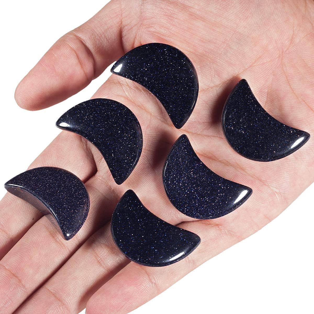 Nupuyai 6Pcs Crescent Moon Healing Crystal Stones for DIY Jewelry Making/Home Office Decoration, Pocket Palm Stones for Massage/Relaxation/Anxiety Relief, Blue Sand Stone