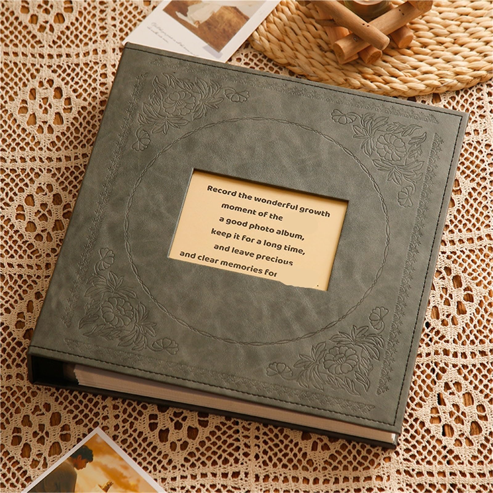 6 Zoll 1000 Leder Fotoalbum Erinnerungsbuch Große Kapazität Familieneinlage Hochzeitsalbum Paar Fotospeicher Für Zum Jubiläum(Khaki)