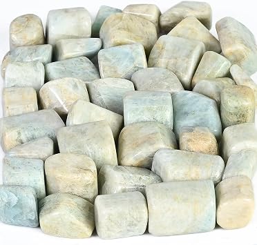 Crocon 1LB Aquamarine Tumbles Stones and Crystals Bulk 2000+ Carats Natural Crystal Kit for Reiki Healing Crystal Polished, Tumble Stones, Chakra Balancing, Gift, Home Decor Size 20-25 mm