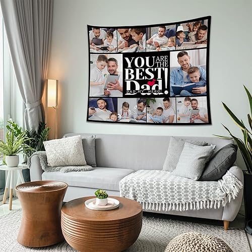 Miniatura 3 de Tiirreez Regalos para el día del padre, tapiz personalizado con texto fotográfico, regalos para papá de hija, hijo, esposa, tapiz personalizado para