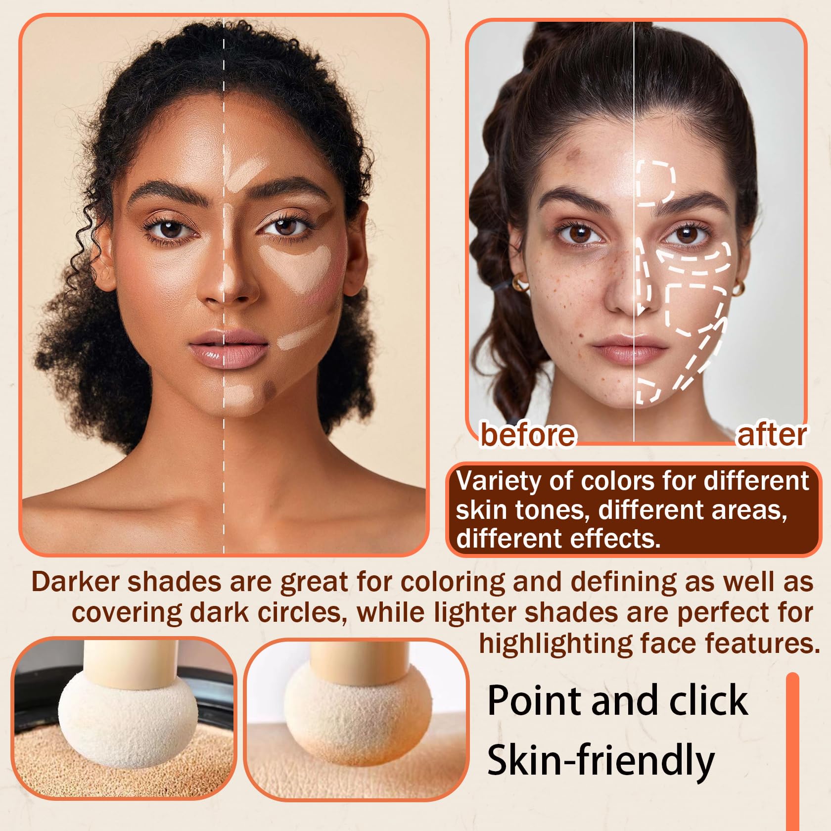 Paleta de corrector de 15 colores con pincel, paletas de corrector de colores de larga duración, crema hidratante de contorno de maquillaje 5