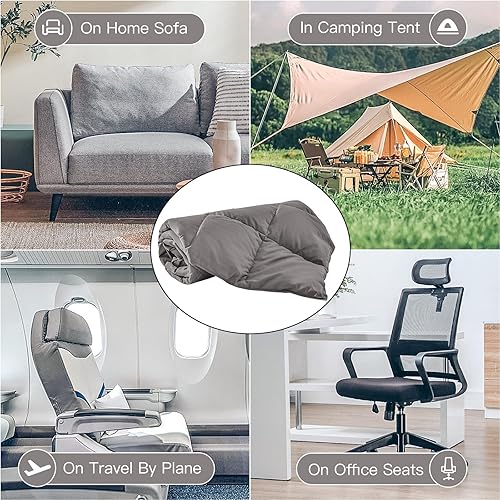 Miniatura 5 de NEXHOME PRO Manta de plumón para sofá, manta suave y ligera, manta de plumas plegable para uso en interiores y exteriores, 50 x 70 pulgadas, gris
