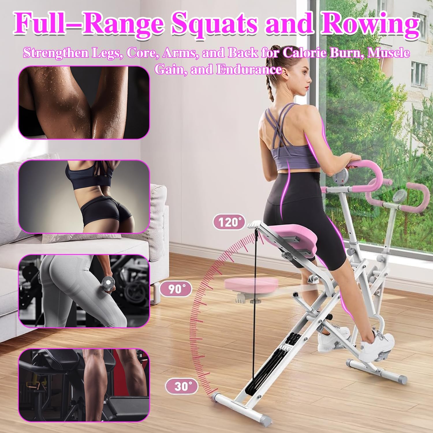 Rudergerät für Heim-Fitnessstudio – 2-in-1 faltbares Trainingsgerät mit verstellbaren Widerstandsbändern für Arm-, Gesäß- und Beintraining