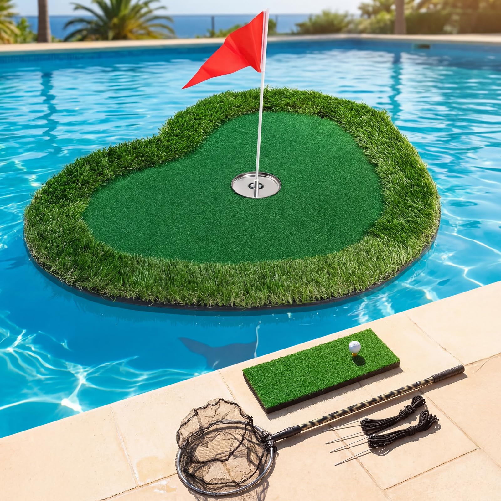 Wekin Tapis de golf flottant vert 88,9 x 71,1 cm pour piscine et lac, entraînement de golf intérieur et extérieur, jeu d'entraînement de golf dans le jardin et excellent cadeau pour homme