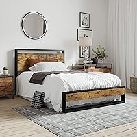 Vista 12 de SHA CERLIN Base de cama tamaño Queen con cabecera de madera, plataforma de soporte de listones de metal resistente, no necesita somier, negro moderno