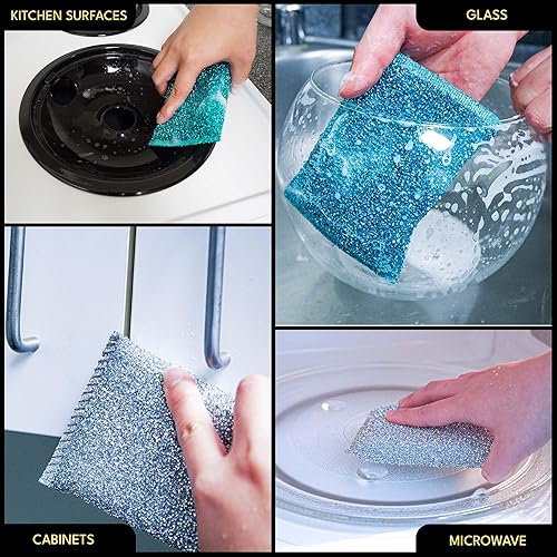 Miniatura 7 de Esponjas de cocina (paquete de 6 piezas)  Estropajos antiarañazos para limpiar platos  Almohadillas reutilizables para lavar platos y lavar platos