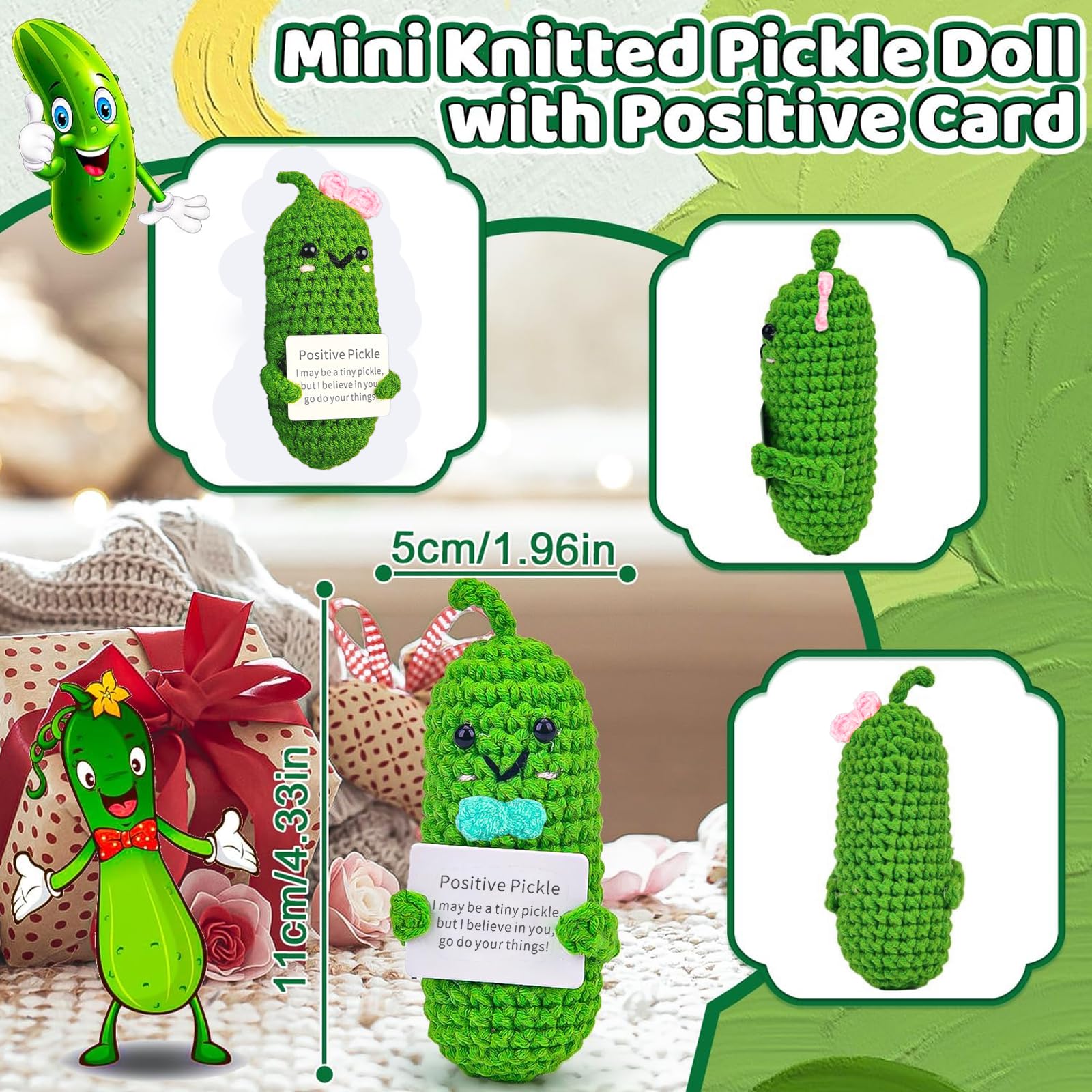 2 szt. Emotional Support Pickle, Mini Potato Positive Zabawna Lalka, Śliczna Mini Pozytywna Ziemniak Lalka Ziemniaków, Kreatywna Wełna Dzianinowa Lalka Ziemniaczana, Śmieszne Prezenty