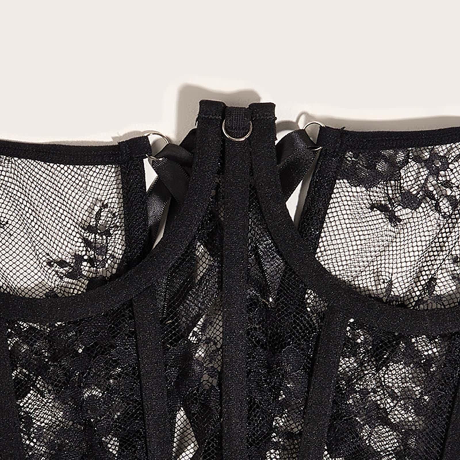 F Fityle Cintura corsetto sottoseno, corsetto in vita, corsetto con coppe aperte in pizzo, corsetto disossato con ferretto sul busto corto, in vita