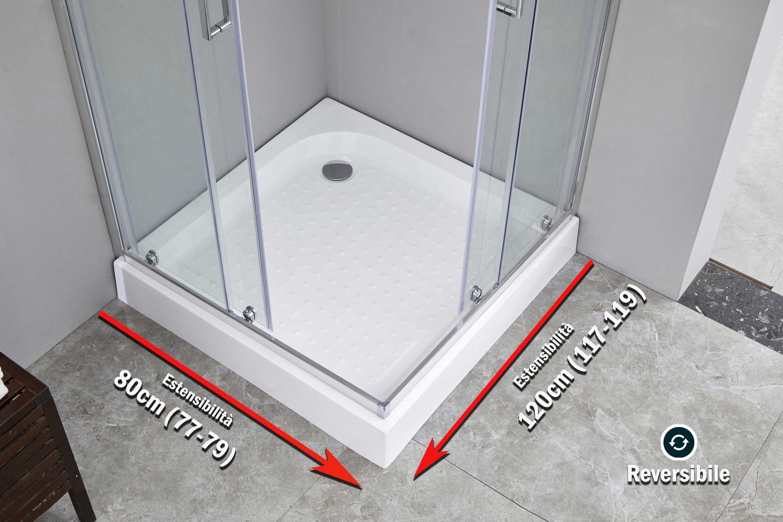 Box doccia in cristallo temperato 6mm h190cm trasparente con maniglie e profili cromati porte scorrevoli apertura angolare (80x120cm)