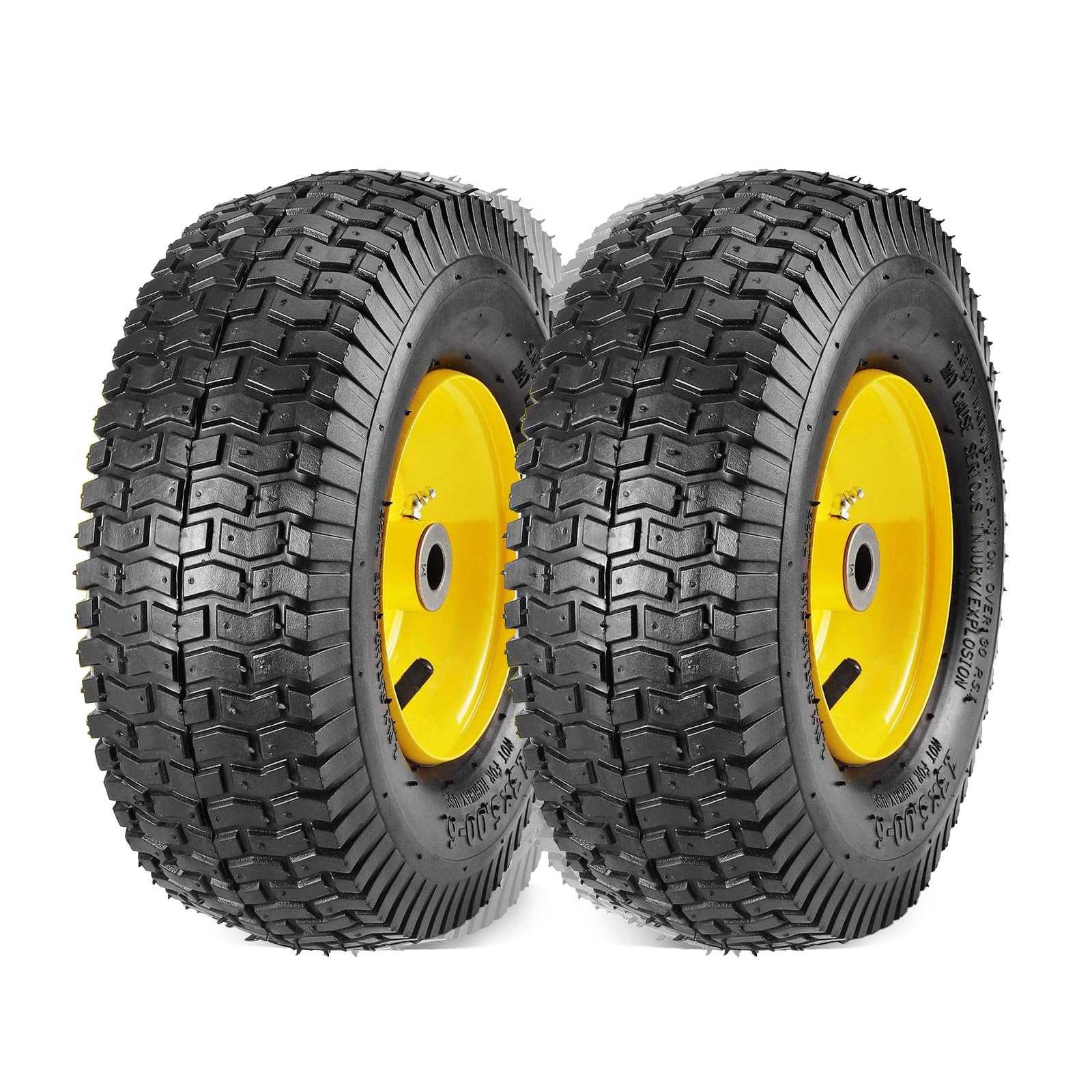 13x5.00-6 Flat Free Lawn Mower Tires with Rim, 3" Centered Hub, 3/4" or 5/8" or 1/2" Bushing, 13x5-6 Turf Tire, 400lbs Capacity, Set of 2