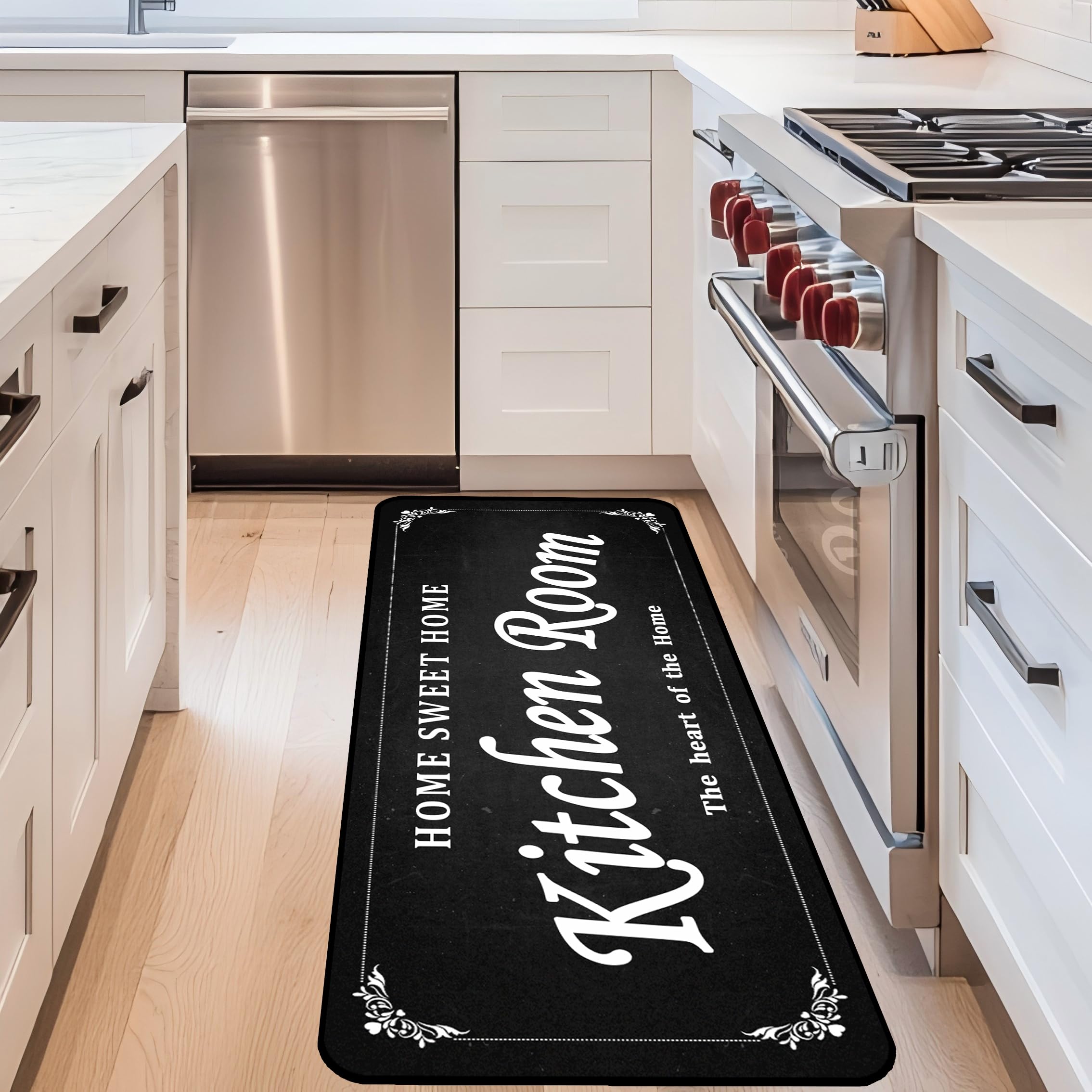 Kitchen Rug Black Anti-Fatigue Kitchen Floor Mat – Non-Slip, Cushioned Comfort, Waterproof, Stylish Design, Perfect for Kitchen, Laundry Room, and Entryway 20x47 inch