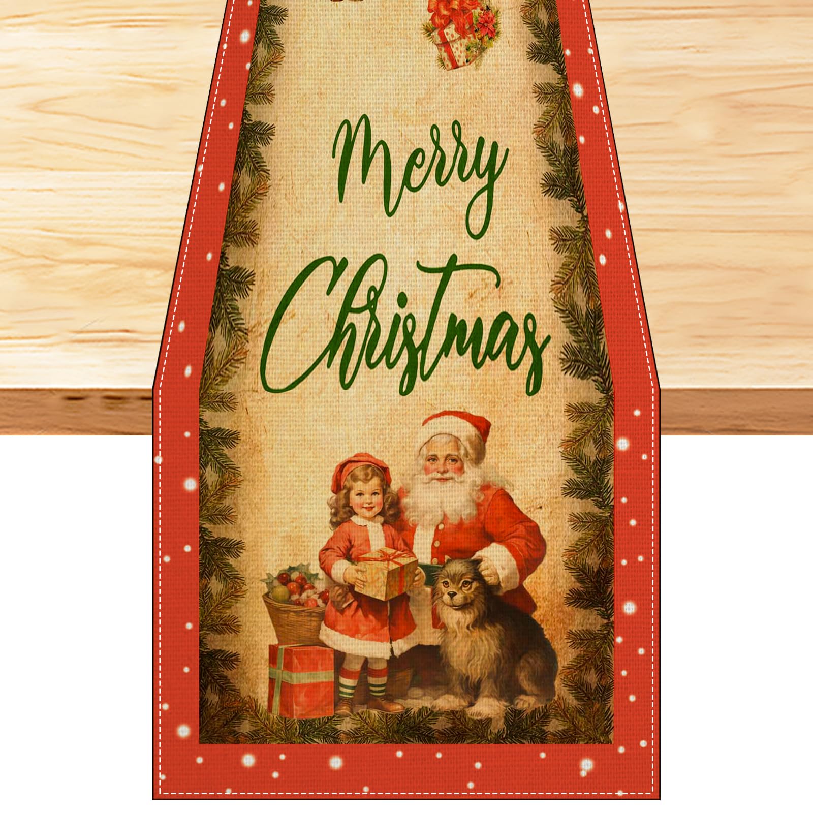 Camino de Mesa con decoración navideña Vintage, decoración de Mesa navideña de Papá Noel y niña, Camino de Mesa de Comedor de Cocina Rojo y Blanco de Invierno, Camino de Mesa navideño para Fiesta