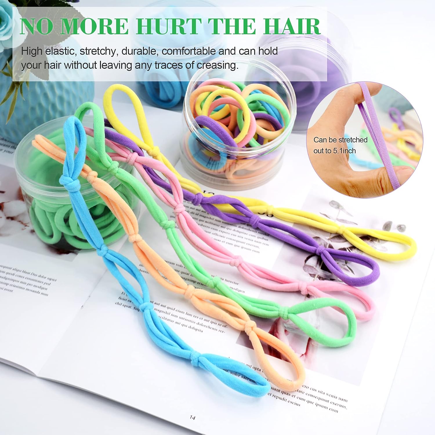 48PCS Seamless Hair Ties Macaron Rainbow Colorful High Elastic Ponytail Holders Hair Bands for Women Girls Teens Children Thick Hair Thin Hair Braided Accessories No Damage Stretchy Gift for Her