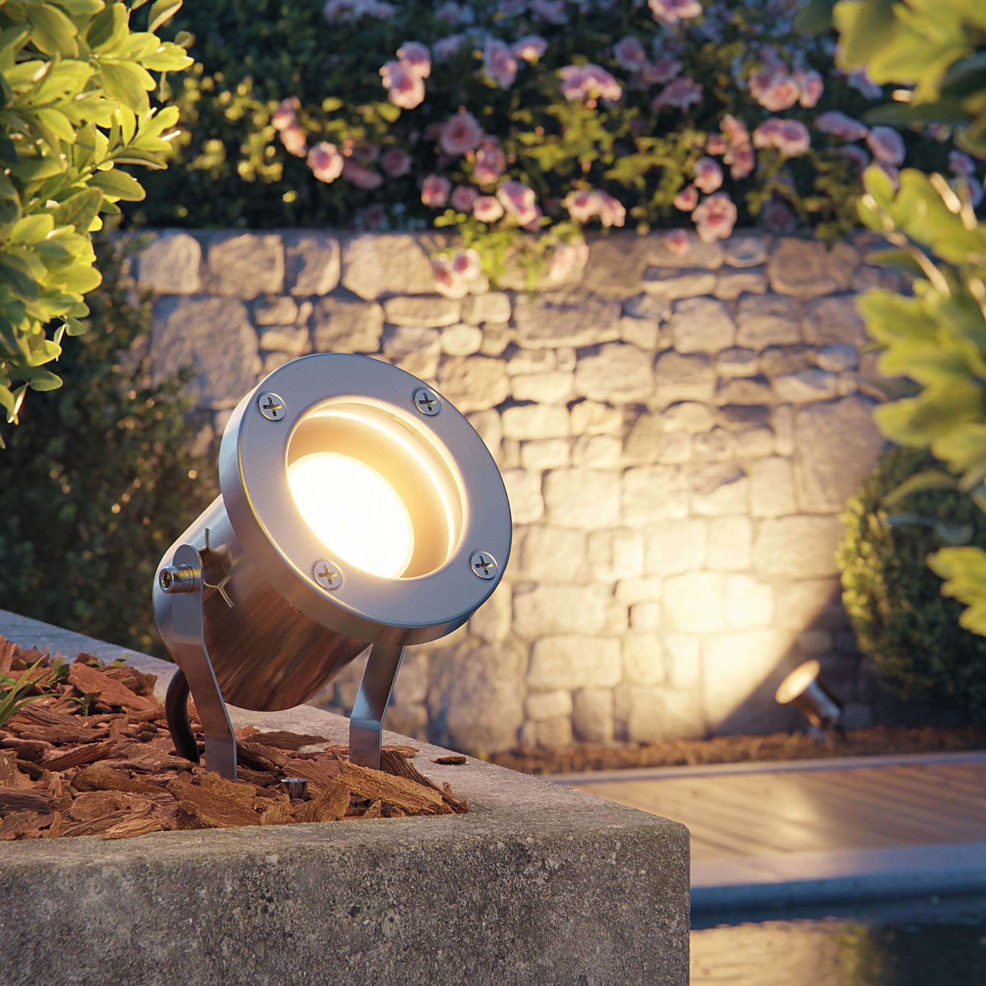 ledscom.de 2x faretto da giardino MIBU per esterni, IP55, spina, acciaio inox, 1x GU10 max. 15W