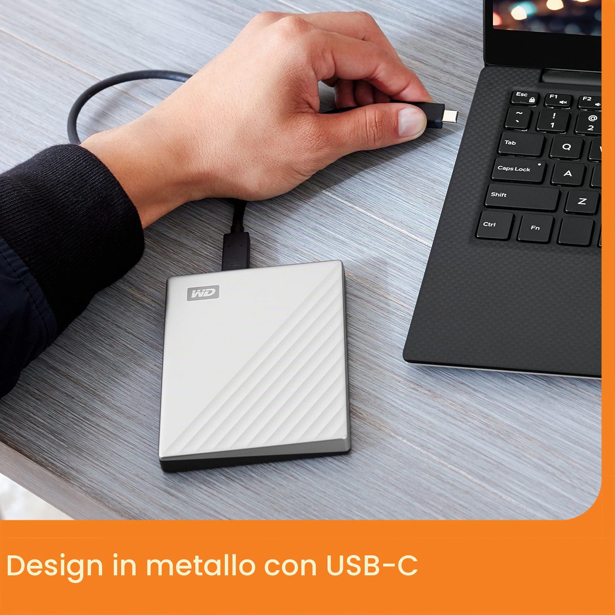WD 4TB My Passport Ultra Hard Disk Esterno Portatile, USB-C, USB 3.2 Gen 1/USB 3.0, Protezion con password, Software per la gestion e il backup, Formatto per Windows, Argento