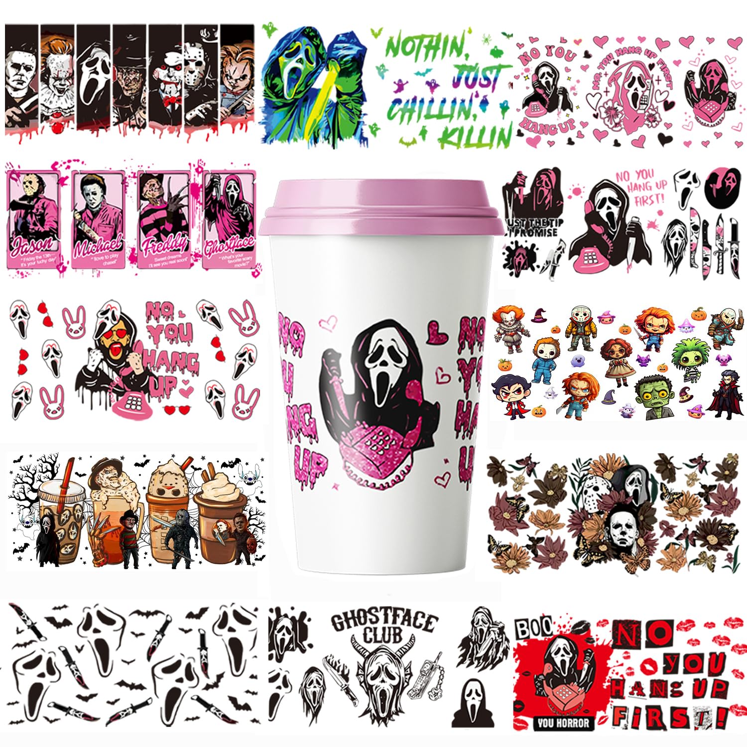 UV DTF Cup Wrap Transfer for Glass Halloween,12Pcs Terror UV DTF Transfers Stickers Decals Rub on Transfers Cup Stickers for Crafts