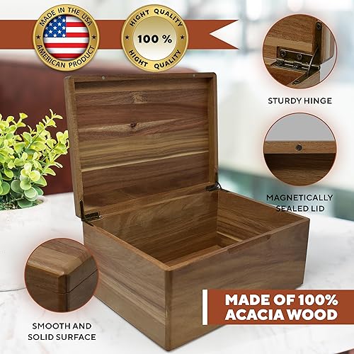 Miniatura 8 de Caja de madera grabada personalizada grande  Caja de recuerdo de madera de acacia con mensaje oculto personalizado, cajas de memoria de nogal para