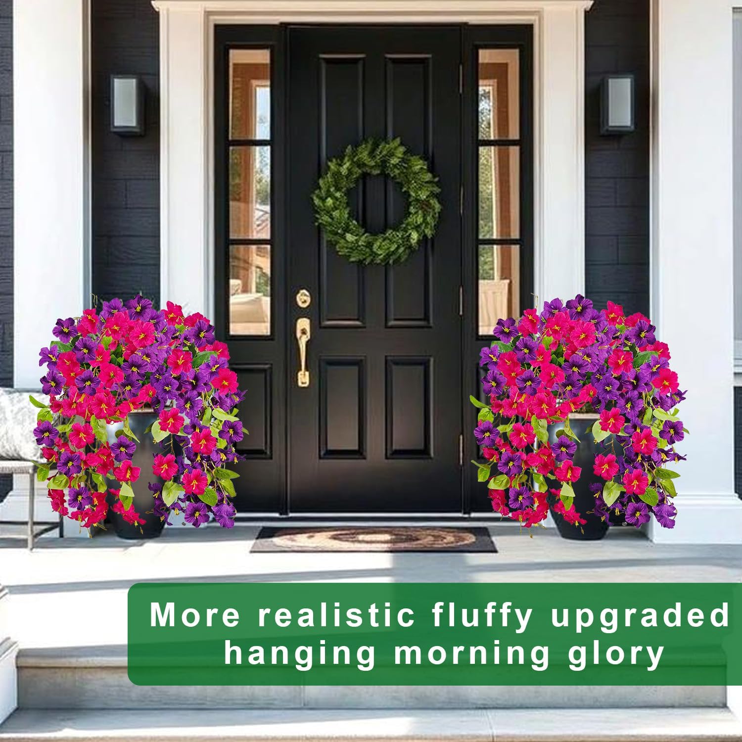 Artificial Hanging Flowers for Outdoors Decoration, 2 Bundles Outdoor Flowers UV Resistant Silk Morning Glory Fake Flowers for Front Porch Garden Window Box Outside Indoor Decor (Mixed Colors 2) - Image 2