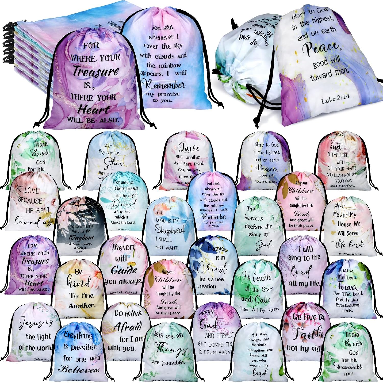Hosuly 30 Pcs Christian Drawstring Bags Religious Drawstring Bag