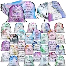 Hosuly 30 Pcs Christian Drawstring Bags Religious Bag with Drawstring Small Size Bible Verse Goodie Bag for Christian Gift