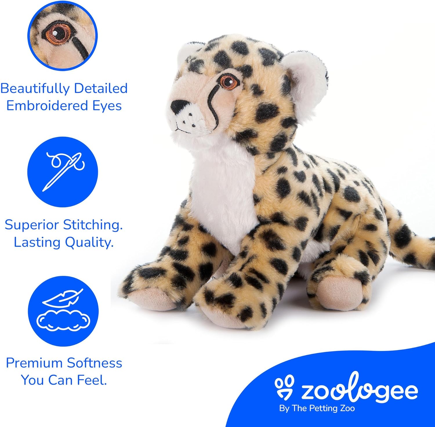 The Petting Zoo Cheetah Stuffed Animal Plushie, Gifts for Kids, Earth Keeperz Wildlife Animals, Zoologee Cheetah Plush Toy, 12 inches