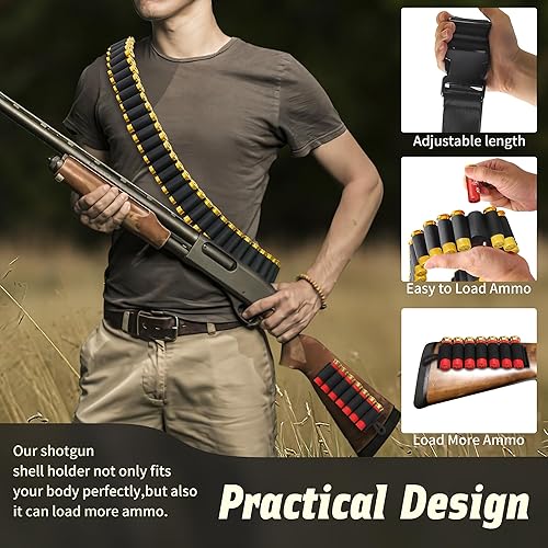 Miniatura 16 de Paquete de 4 soportes para 7 escopetas redondas o calibre 12/20 60 redondas tácticas de escopeta bandolier ajustable, 2 piezas opcionales 7 soportes