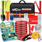 Car Emergency Roadside Tool kit,Road Side Safety Assistance Kit for Women Men Adult,Auto Truck Vehicle Emergency Bag with Shovel Jumper Cable First Aid Kit