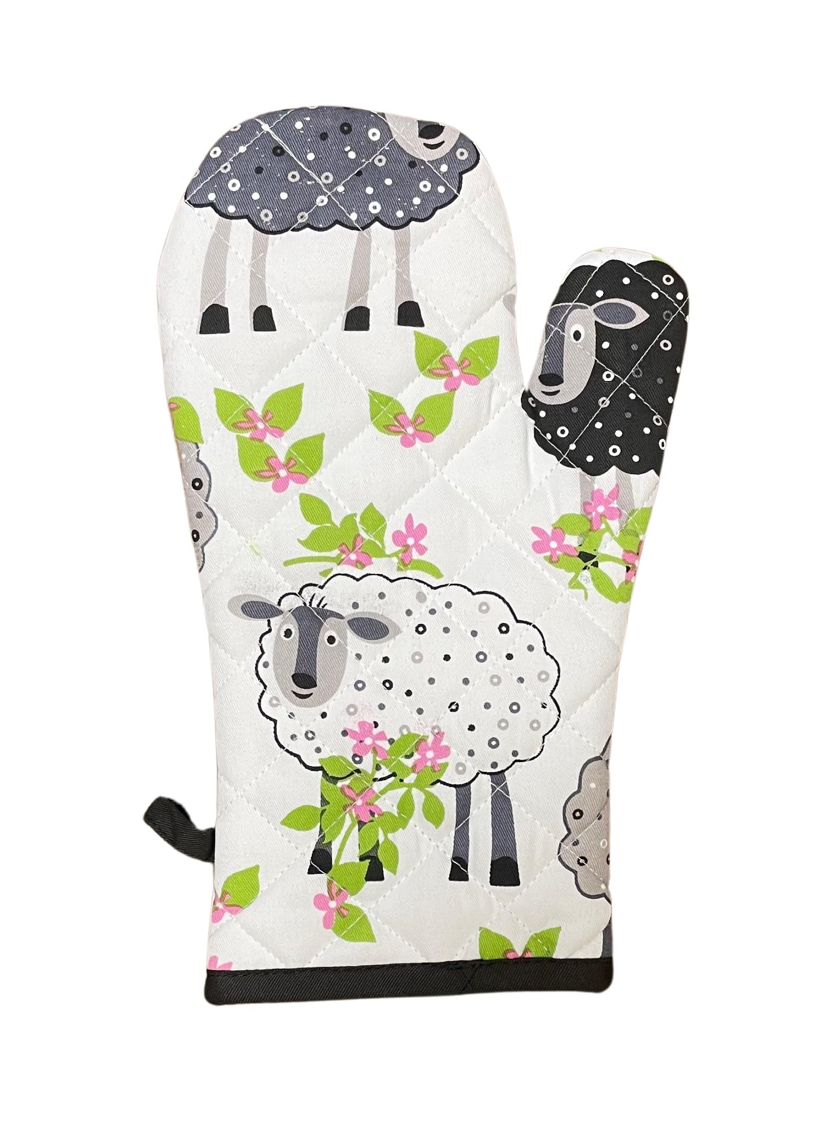 Happy Sheep Quilted Gauntlet Kitchen Oven Glove Mitt with Hanging Loop