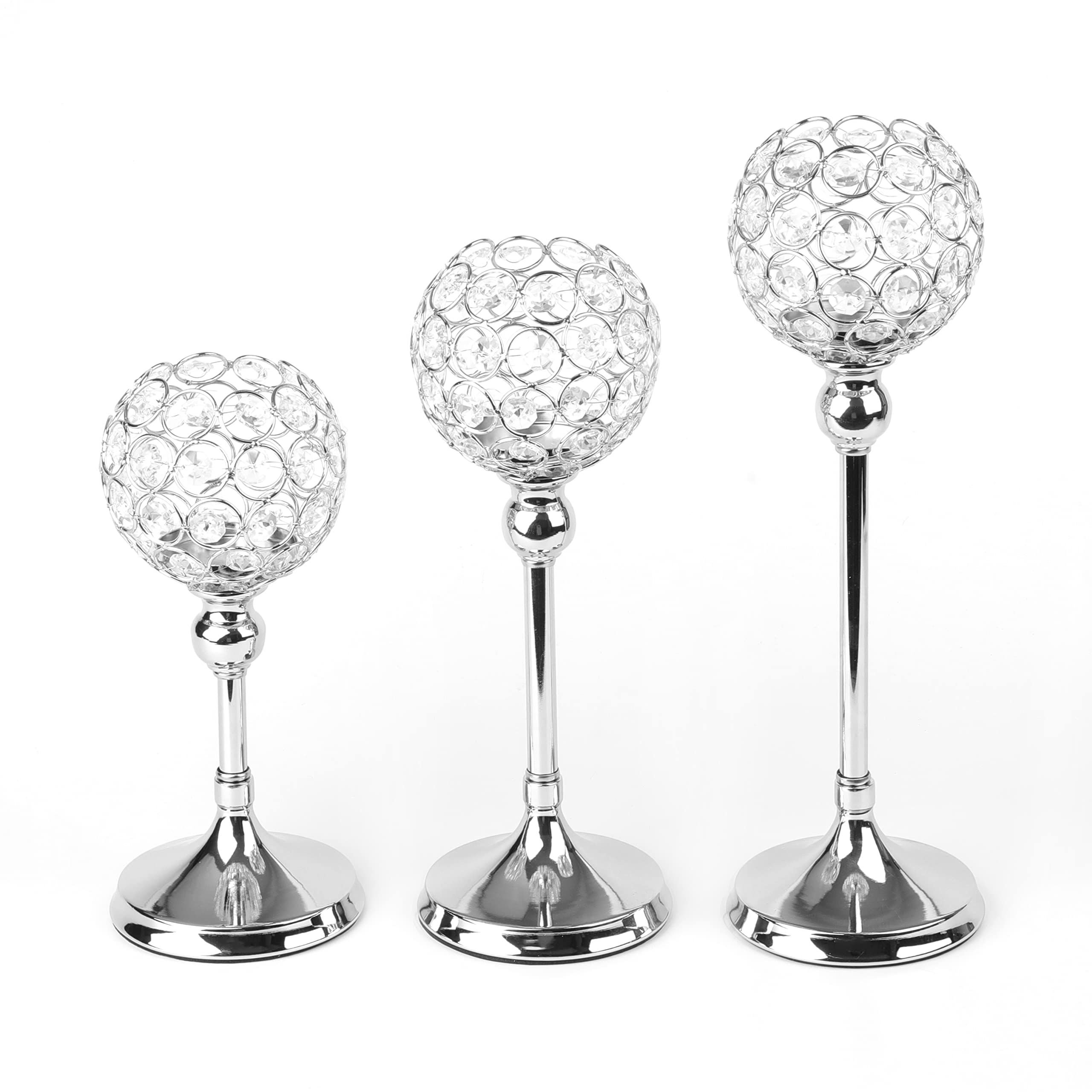 Dicunoy 3PCS Crystal Candle Holders, Silver Cylinder Candle Holders Set for Anniversary Celebration, Wedding Table, Dining Table Centerpieces