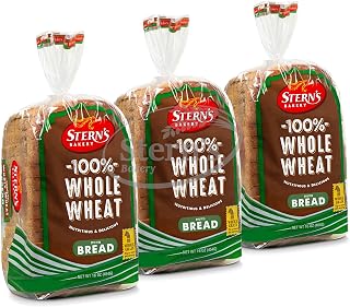 Stern’s Bakery 100% Whole Wheat Sliced Bread, 3 Pack 16oz Loaves - Dairy Nut Free Kosher Sandwich Bread High Fiber