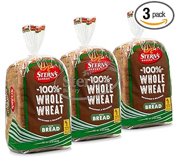 100% Whole Wheat Bread Sliced - 3 Pack - 16 oz per Loaf | Delicious Sandwich Bread | Dairy & Nut Free | Stern’s Bakery