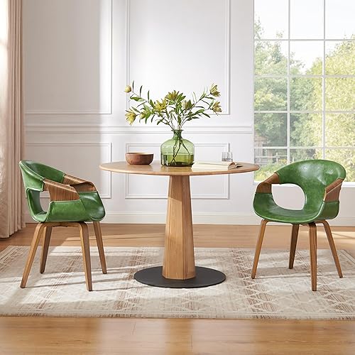 Miniatura 5 de Zouron Silla de comedor moderna de mediados de siglo, silla tapizada de piel sintética con reposabrazos, silla decorativa con patas de madera para