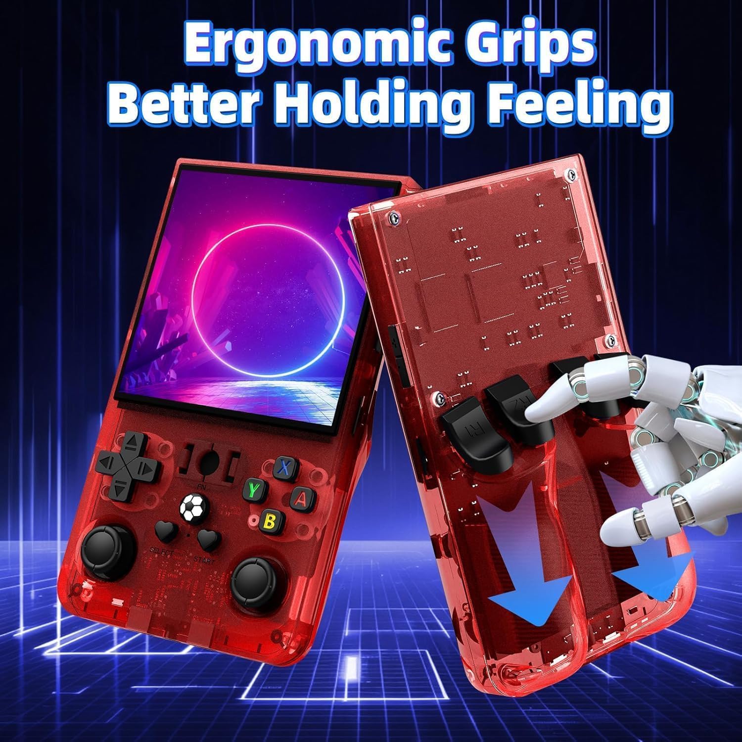 R36 Max Retro Gaming Console, Retro Handheld Console 4.0'' Screen Linux System, 64G TF Card, 4000mAh Rechargeable Portable Pocket Arcade, Red - Image 6