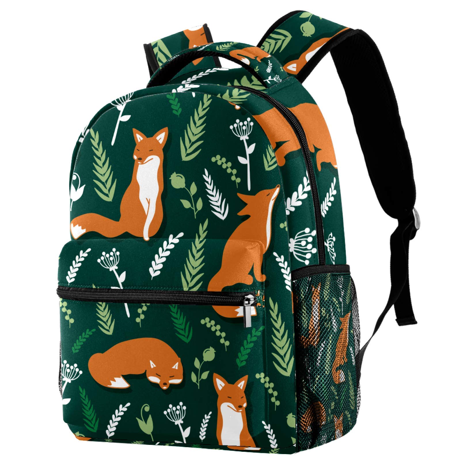 Lightweight Backpack College School Bag Laptop Daypack for Adults and Kids Casual Rucksack Foxes Animal Green