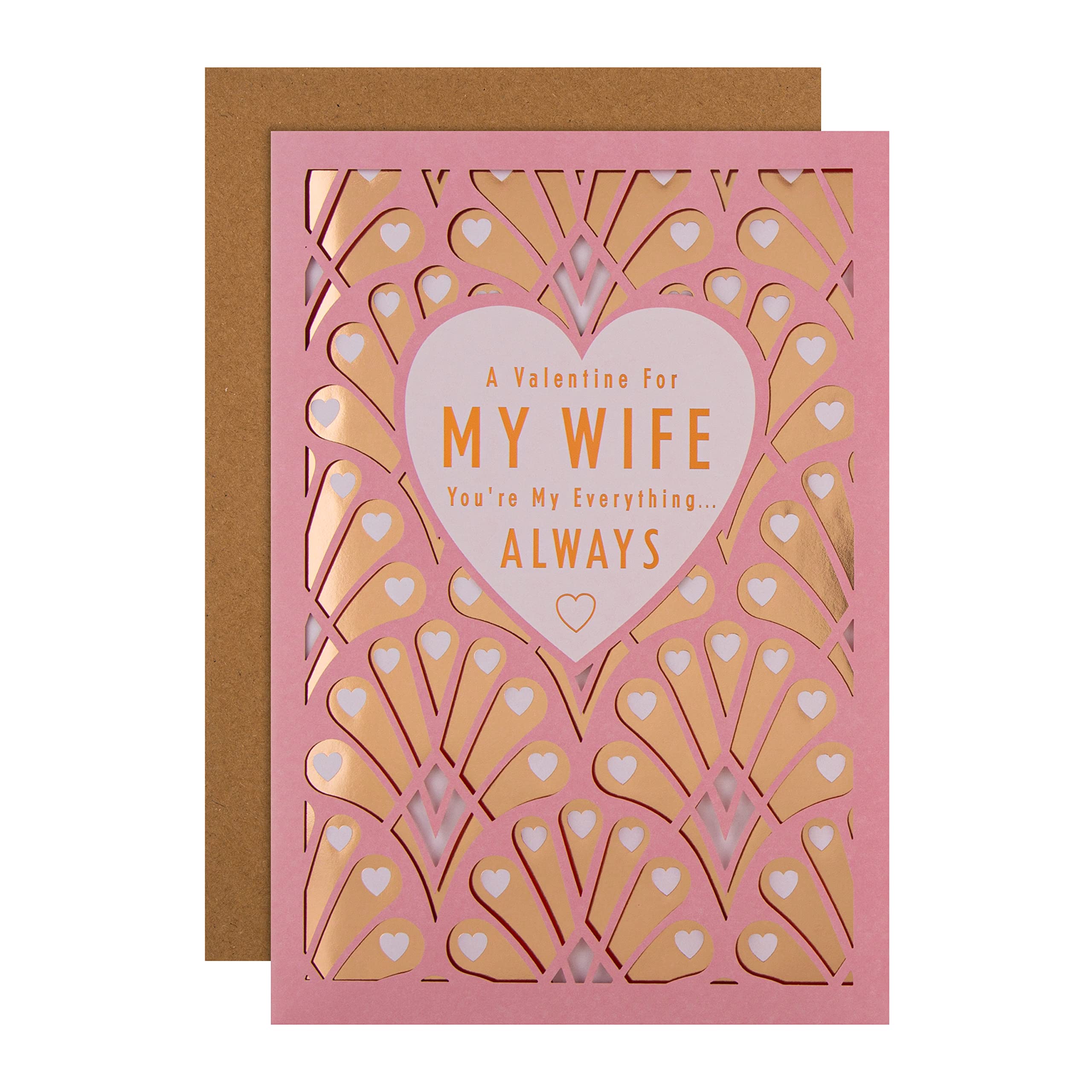 Hallmark Valentines Day Card for Wife, Traditional Heart Design, Pink, Copper