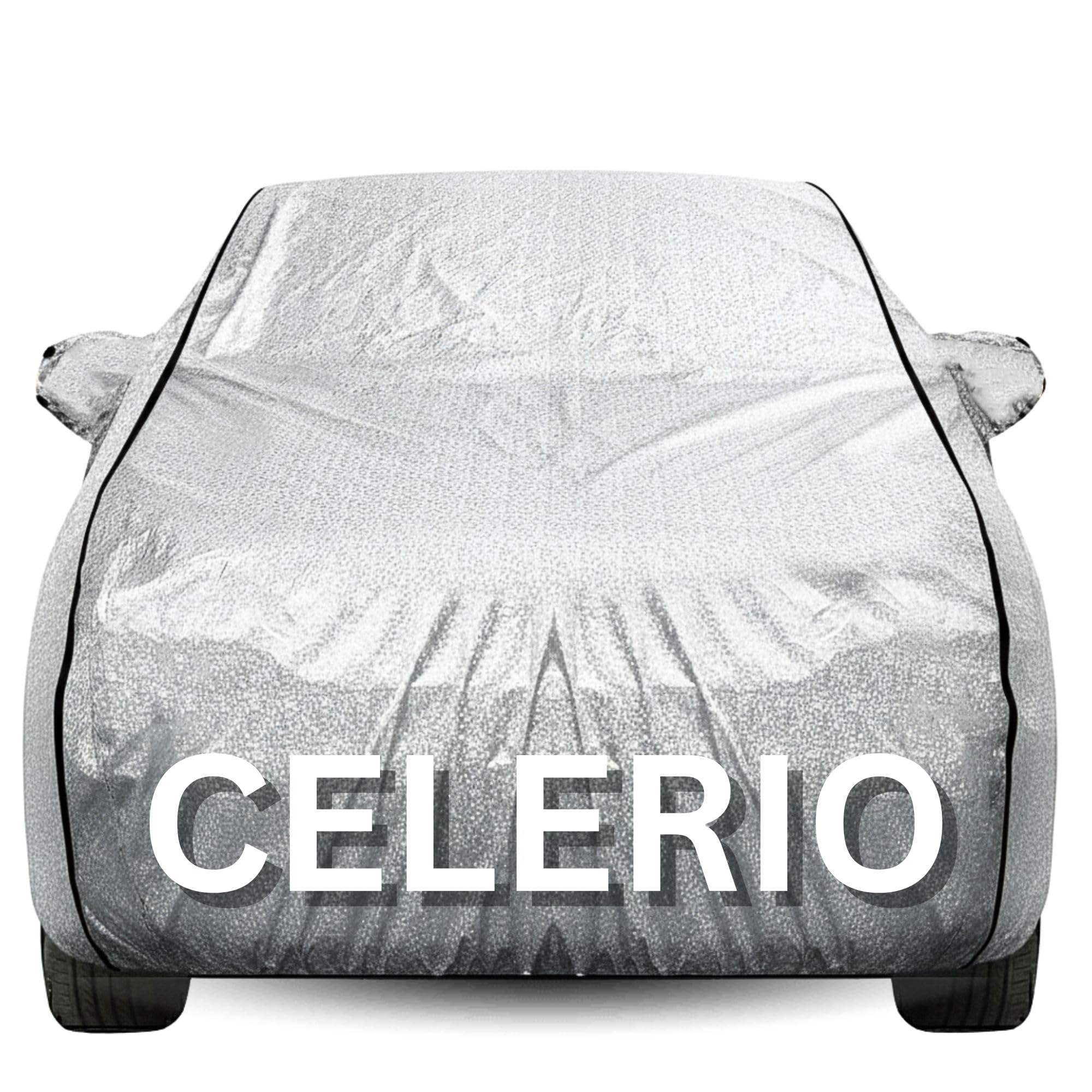 FAVOUITE Waterproof Car Body Cover for Celerio Mirror and Antenna Pocket, Soft Cotton Lining, Triple Stitched -Heat Resistant Metallic Silver (Silver, Celerio)