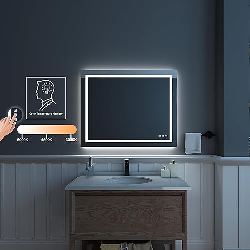 Miniatura 2 de WATERPAR Espejo de baño LED de 48 x 36 pulgadas espejo de tocador montado en la pared con retroiluminación y luz frontal con 3 colores regulables