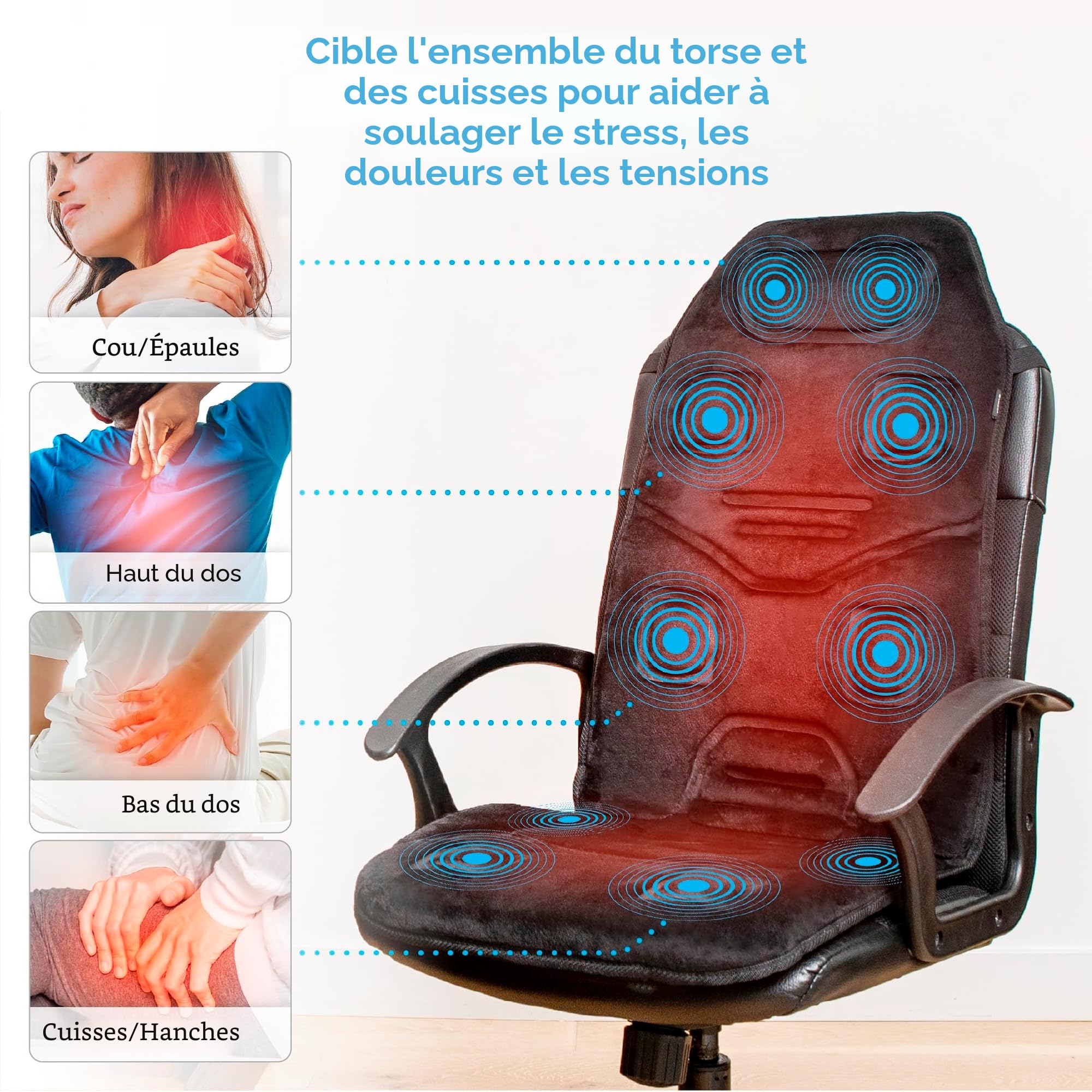 COMFIER Siège Massant avec Chauffage,Coussin de Massage 10 Moteurs Vibrants, Housse de Fauteuil Massant Universelle, Appareil de Massage Dos pour Maison/Bureau,Cadeau pour Hommes/Femmes