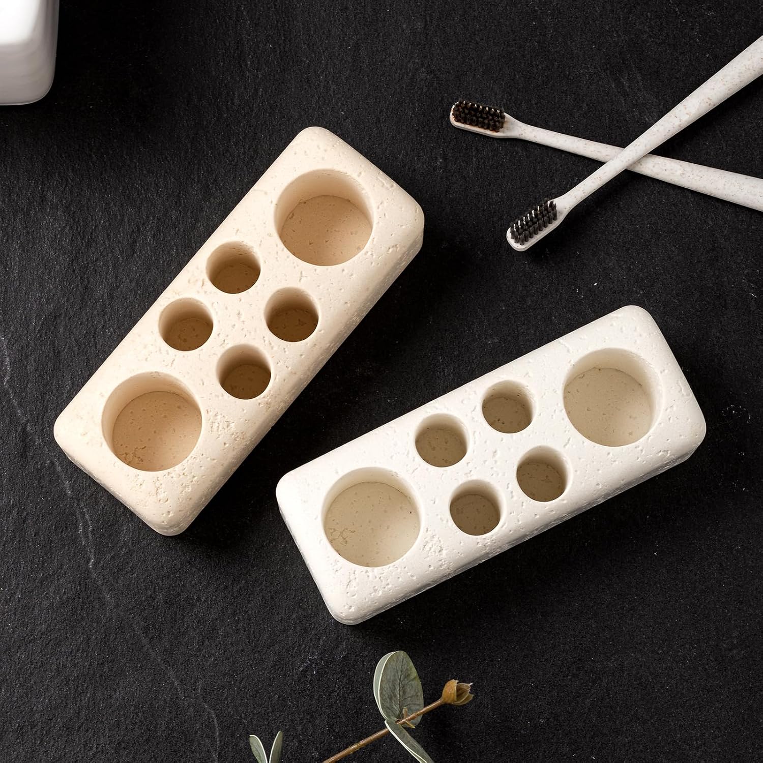 Toothbrush and Toothpaste Holder Set, 6 Slots, Off White