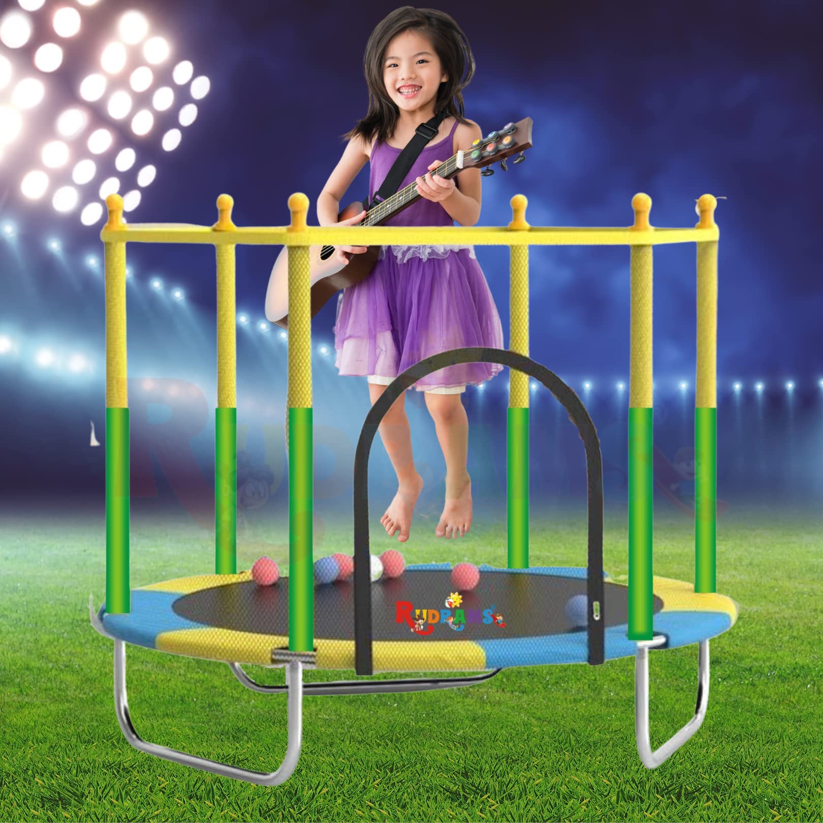 RUDRAMS 55 inch/4.5 feet U Leg Multi-Color Trampoline for Kids Indoor ||Kids Jumping Trampoline || Trampoline for Kids Indoor Small || Trampolines for Kids (Yellow/Green) (B093TNK34X) Amazon Price History, Amazon Price Tracker