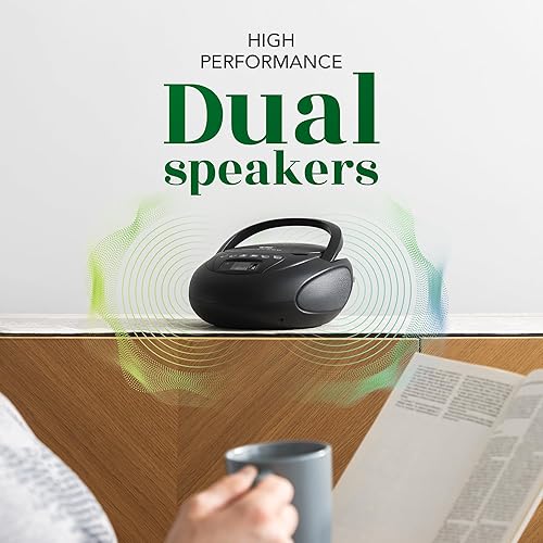 Miniatura 3 de Tyler Reproductor de CD portátil Boombox con radio FM, Bluetooth y puerto USB Sonido estéreo claro Compatible con CD-RRW y MP3 CDs Entrada