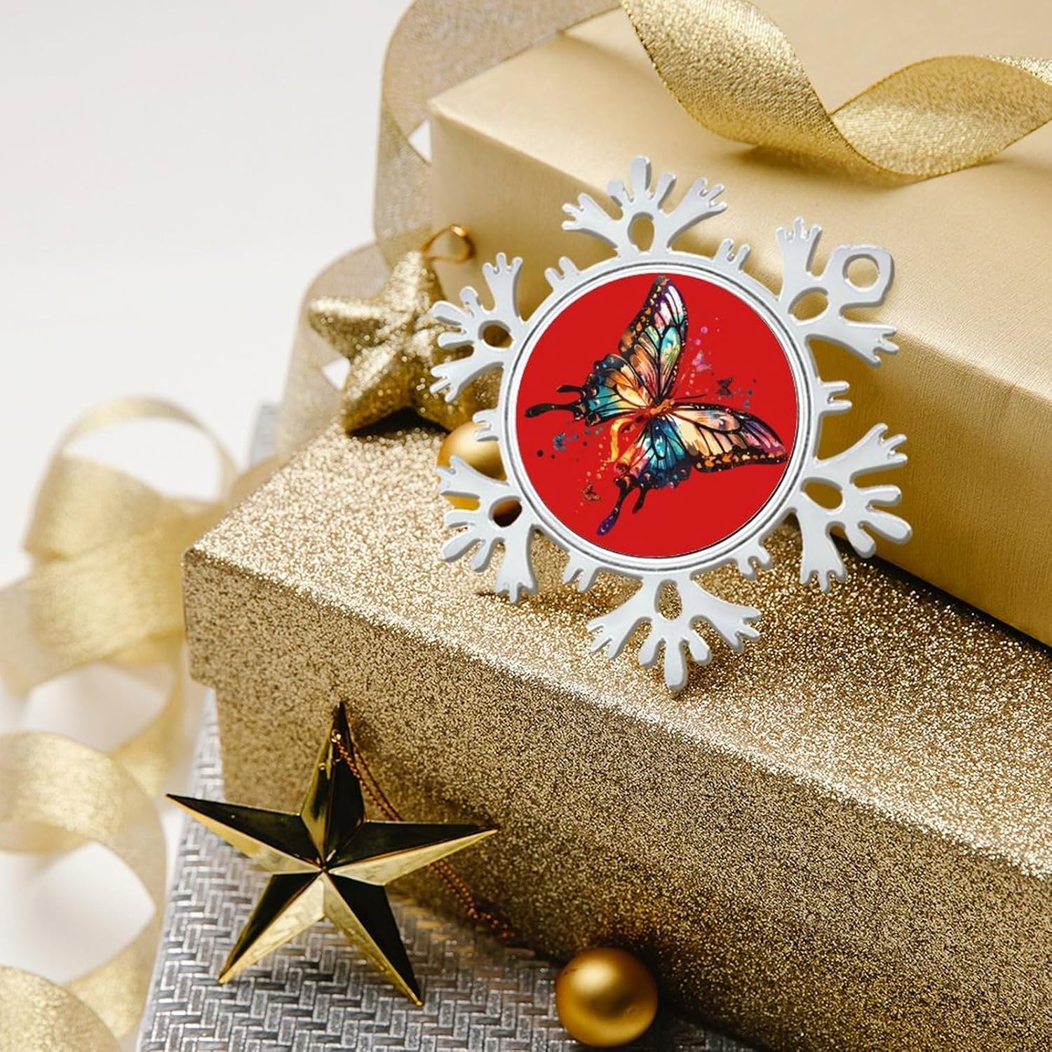 Watercolor Butterfly Personalized Christmas Snowflake Ornaments Custom Xmas Tree Hanging Decoration for Party Holiday