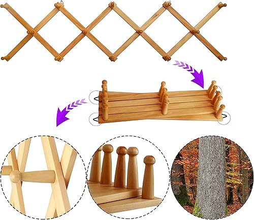 Miniatura 4 de WEBI Perchero de pared de acordeón para pared, perchero expandible de madera, estante de pared de acordeón para sombreros, gorras, tazas de café, 14