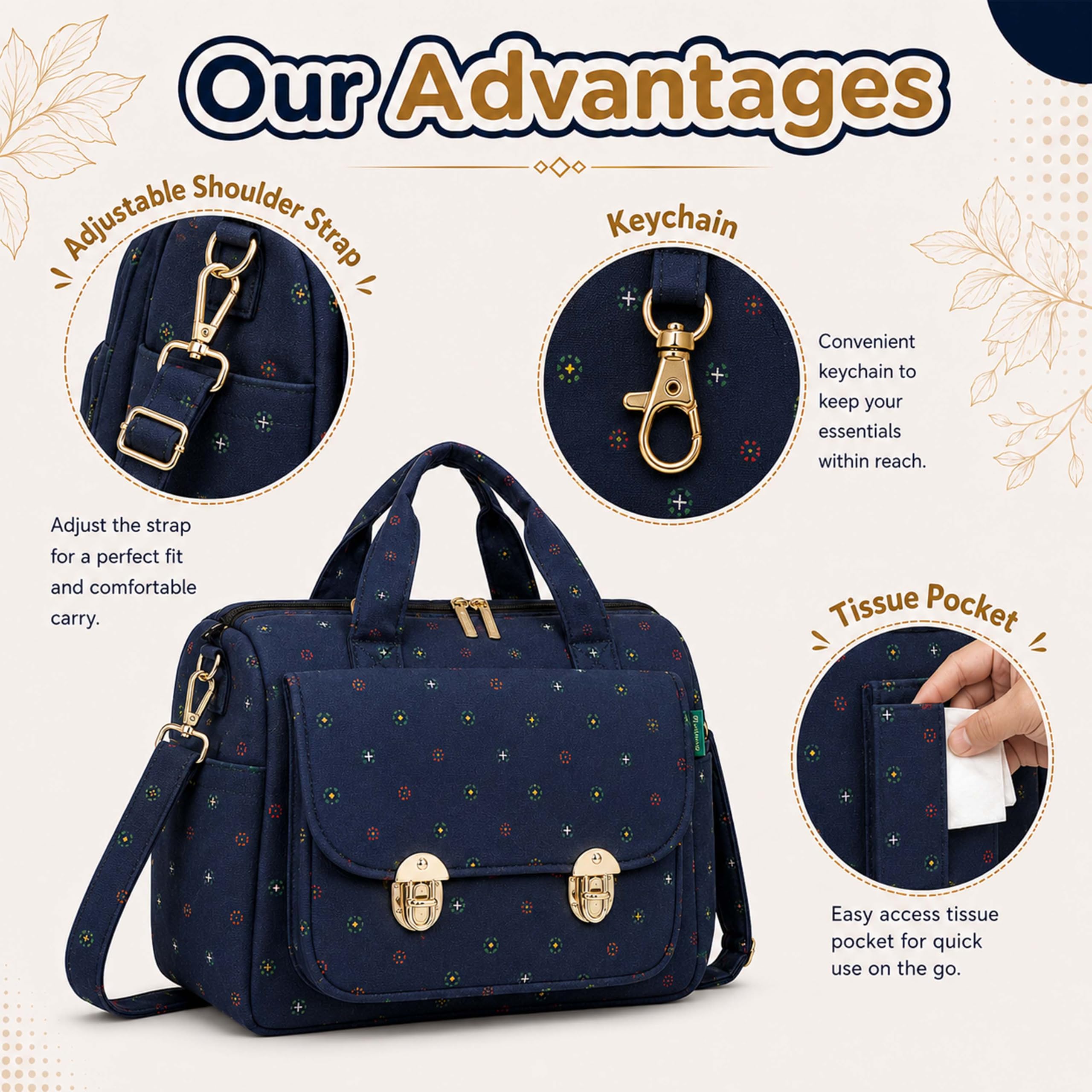 Motherly WOW Tote Diaper Bag for Mothers for Travel, Maternity Bag for Newborn Baby, Multiple Pocket Water Resistant Baby Bag (Blue Flower) 3