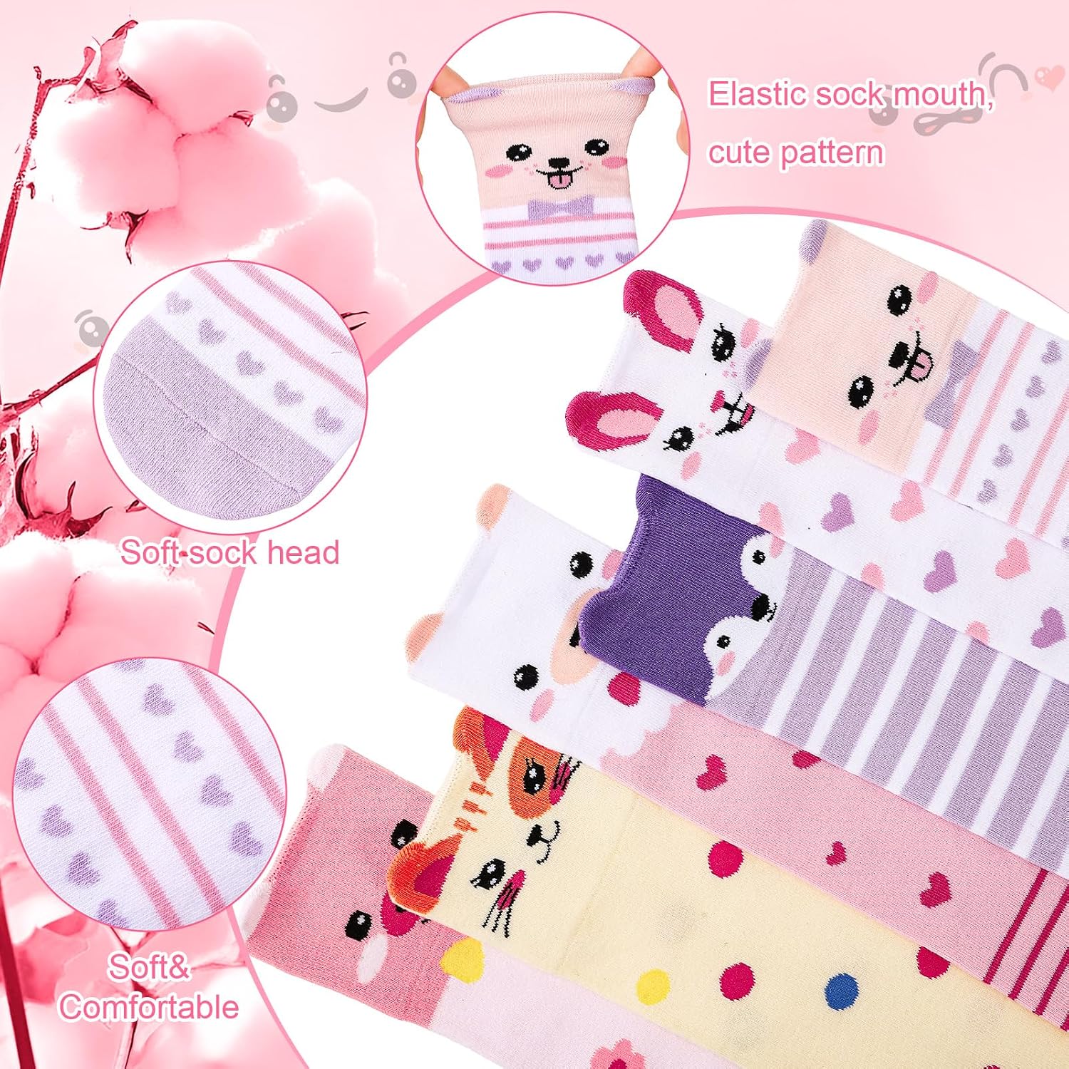 6 Pairs Girls Knee High Socks Crazy Socks for Kids | Crazy Fun Gift with Cute Animals Long Sock for Girls