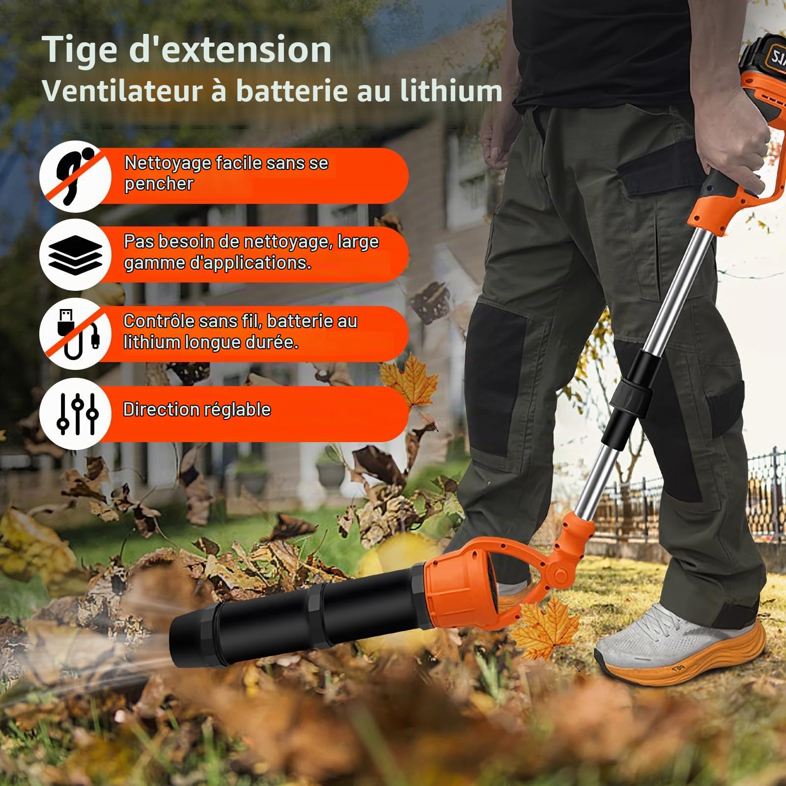Souffleur de Feuilles sans Fil, 21V Souffleur Feuilles électrique avec 2 Batterie et Chargeur, Aspirateur 40 000 TR/Min,100 m/s, pour Nettoyer Les Feuilles, la Neige, la Poussière (Type Pliable)